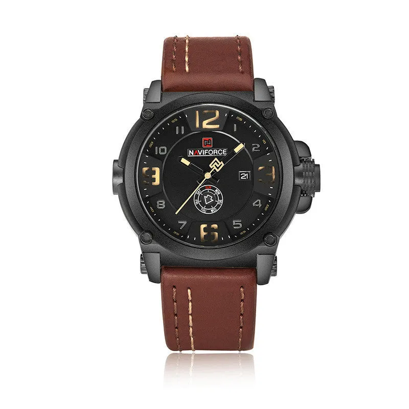 Men's calendar quartz watch with 45mm dial, alloy case, mineral glass, 30M water resistance, black shell black face