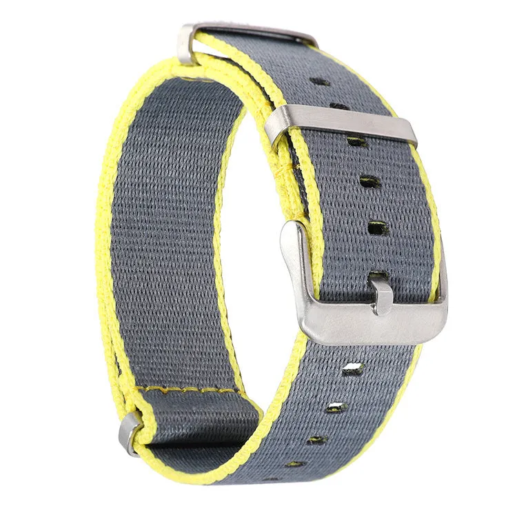 All-match waterproof colour hem nylon watchband in 20mm width on a watch, showing edge accent