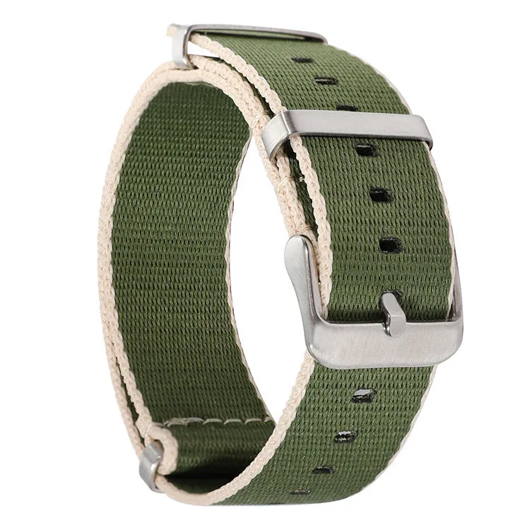 All-match waterproof colour hem nylon watchband in 20mm width on a watch, showing edge accent