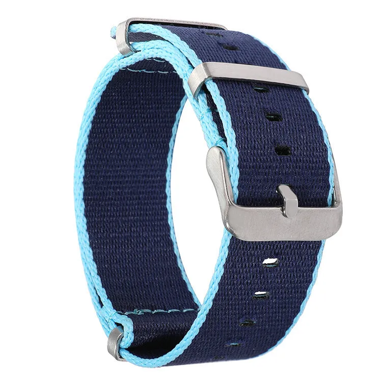 All-match waterproof colour hem nylon watchband in 20mm width on a watch, showing edge accent