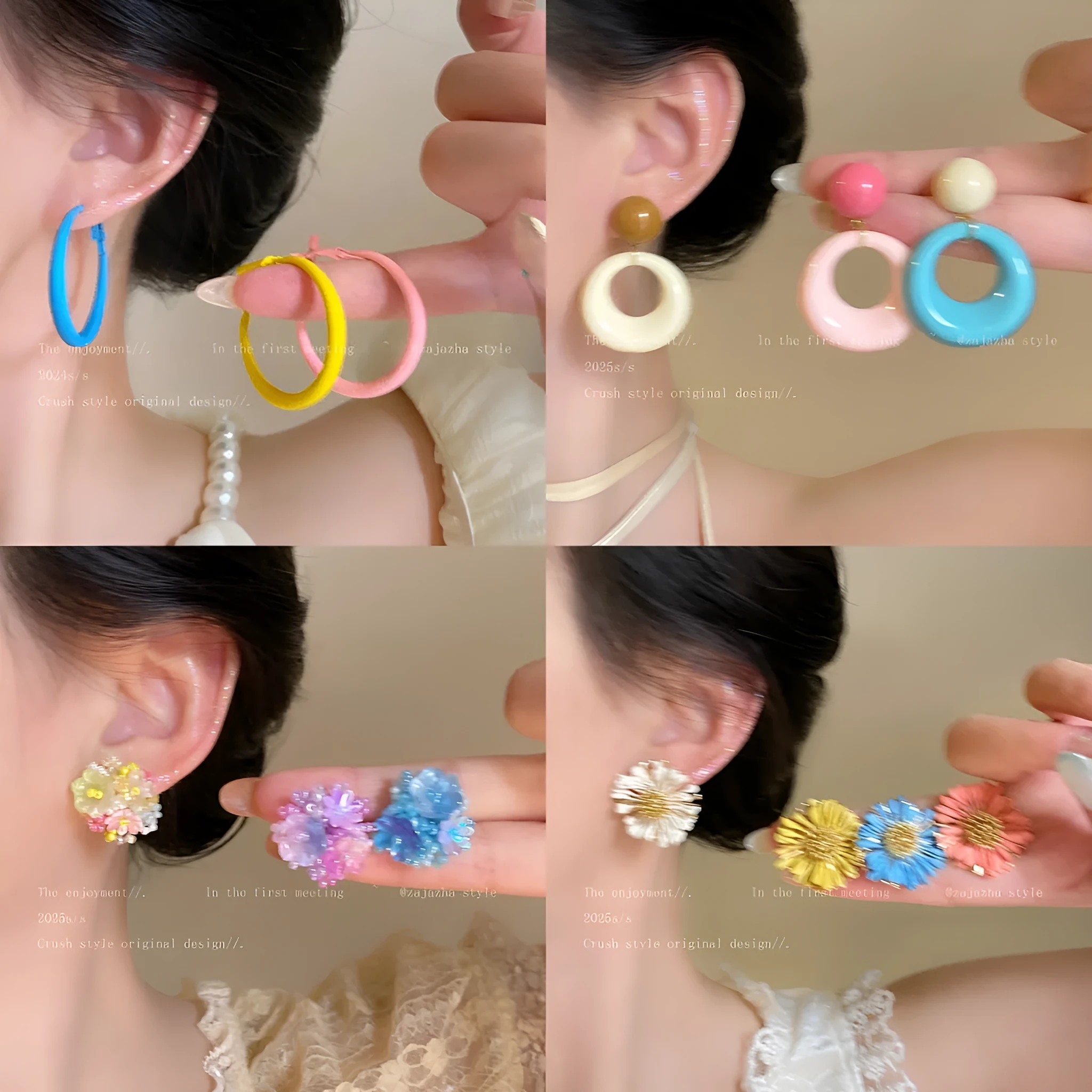 Exaggerated geometric ellipse electroplated mixed material earrings in seaside vacation style, unisex