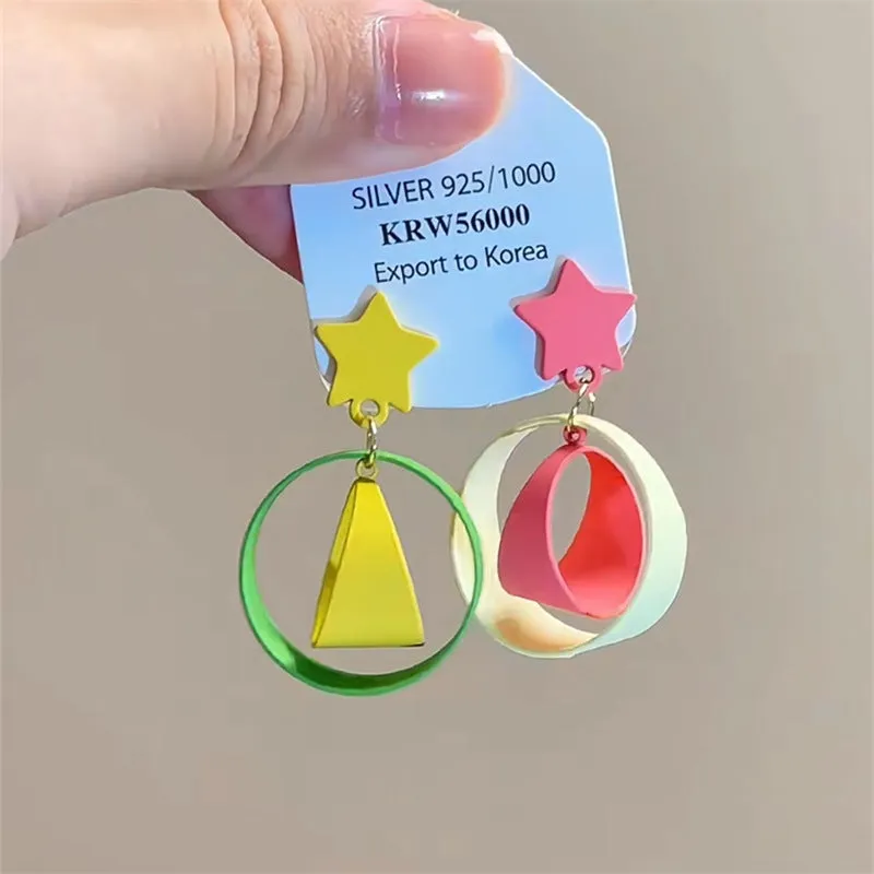 Exaggerated geometric ellipse electroplated mixed material earrings in seaside vacation style, unisex
