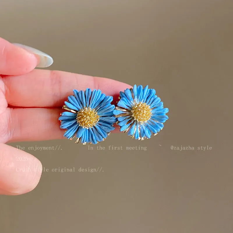 Exaggerated geometric ellipse electroplated mixed material earrings in seaside vacation style, unisex