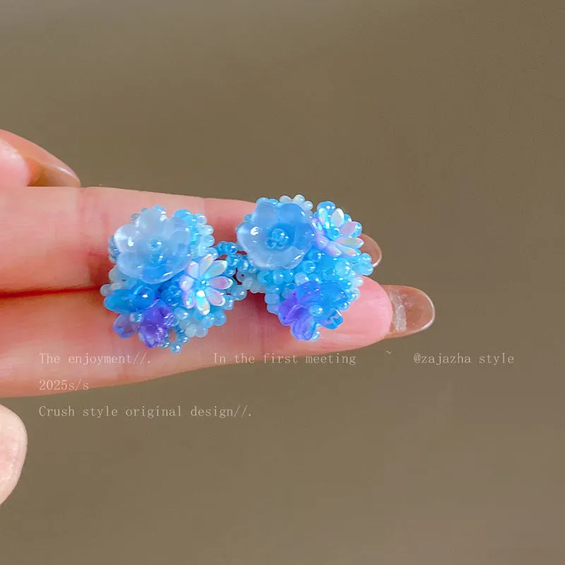 Exaggerated geometric ellipse electroplated mixed material earrings in seaside vacation style, unisex