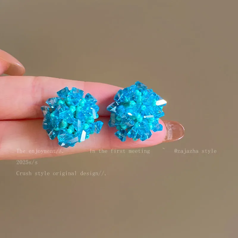 Exaggerated geometric ellipse electroplated mixed material earrings in seaside vacation style, unisex