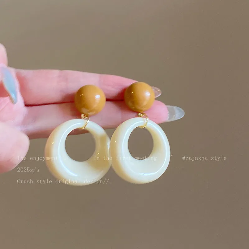 Exaggerated geometric ellipse electroplated mixed material earrings in seaside vacation style, unisex