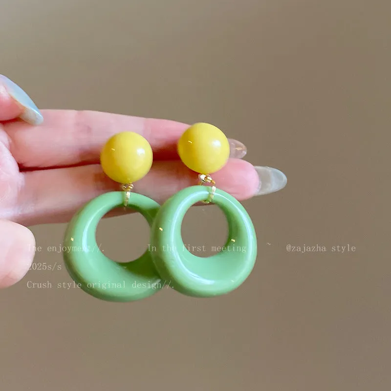 Exaggerated geometric ellipse electroplated mixed material earrings in seaside vacation style, unisex