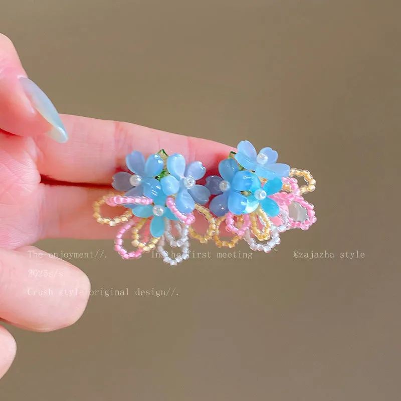 Exaggerated geometric ellipse electroplated mixed material earrings in seaside vacation style, unisex