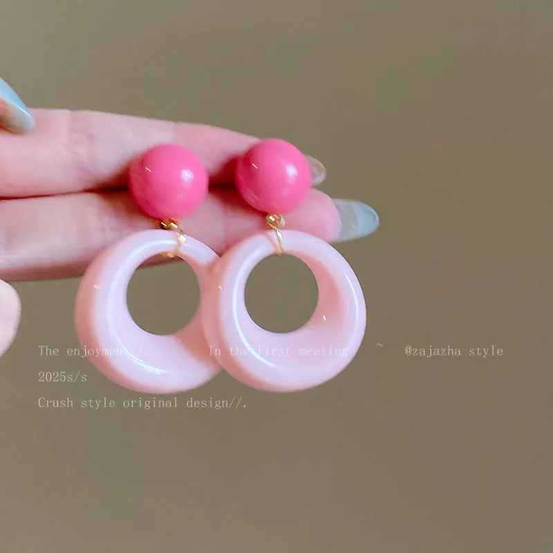 Exaggerated geometric ellipse electroplated mixed material earrings in seaside vacation style, unisex