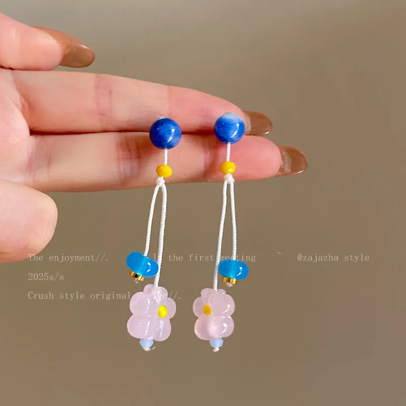 Exaggerated geometric ellipse electroplated mixed material earrings in seaside vacation style, unisex