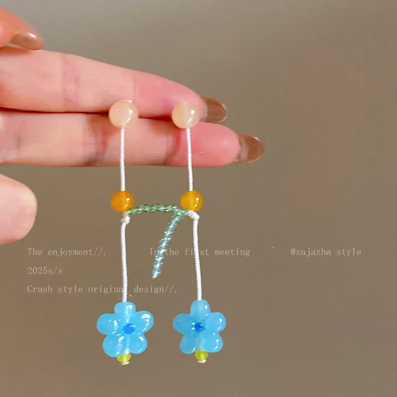 Exaggerated geometric ellipse electroplated mixed material earrings in seaside vacation style, unisex