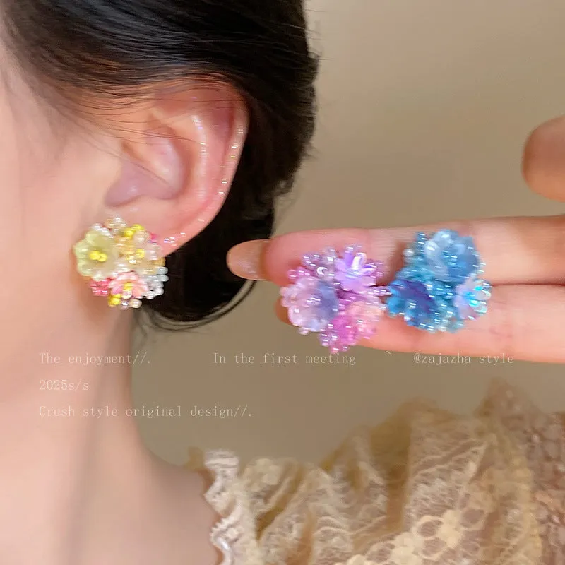 Exaggerated geometric ellipse electroplated mixed material earrings in seaside vacation style, unisex