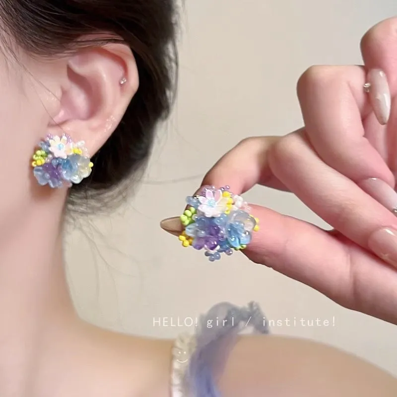 Exaggerated geometric ellipse electroplated mixed material earrings in seaside vacation style, unisex