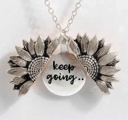 Sunflower double-layer lettering alloy pendant necklace with flower open and close design in gold finish