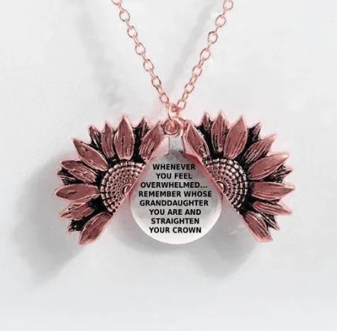 Sunflower double-layer lettering alloy pendant necklace with flower open and close design in gold finish