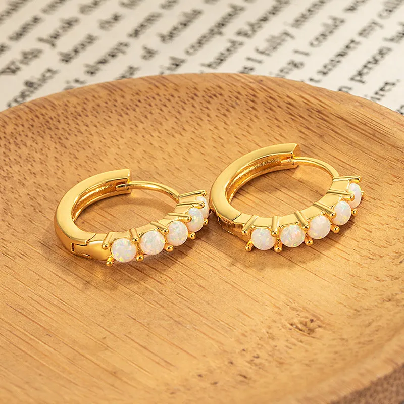 Round inlaid opal ear clip copper gold colour 13mm inner diameter geometric fashion OL style