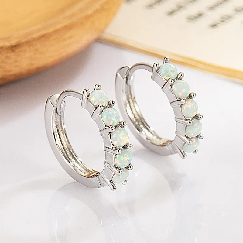 Round inlaid opal ear clip copper gold colour 13mm inner diameter geometric fashion OL style