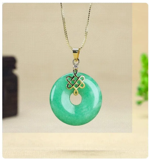 Jade coin buckle pendant necklace dry green colour 25mm diameter natural jade material