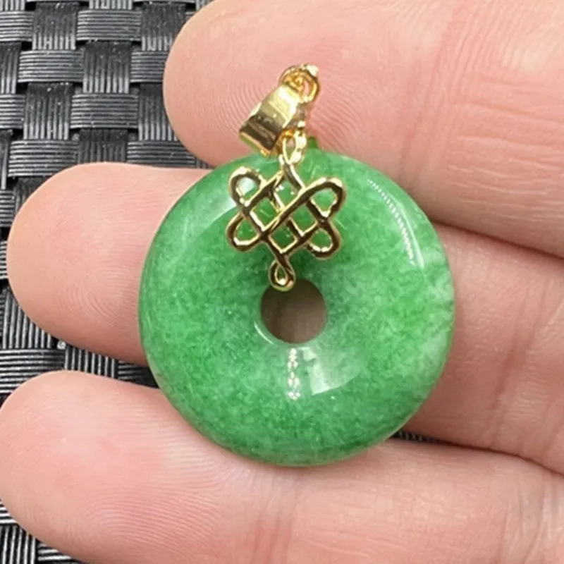 Jade coin buckle pendant necklace dry green colour 25mm diameter natural jade material