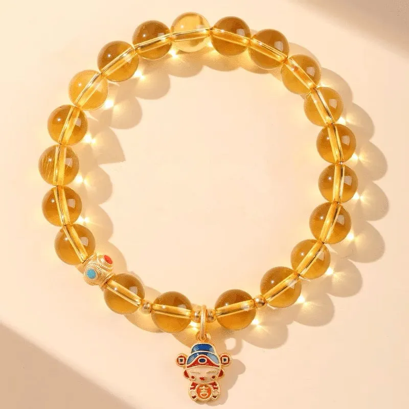 10mm natural stone beaded mixed stitching bracelet in gold foil colour with flower design