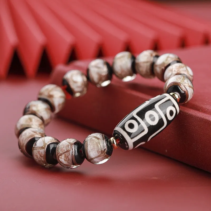 Chinese coloured glaze bracelet with ancient five-colour pattern and year snake lucky beads
