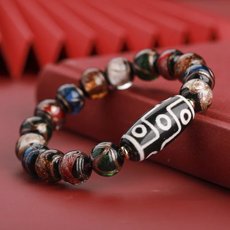 Chinese coloured glaze bracelet with ancient five-colour pattern and year snake lucky beads