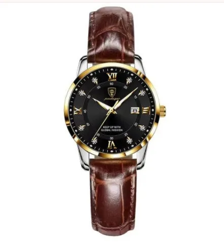 Men's quartz watch with 43mm round dial, sapphire crystal, stainless steel strap, blue face, luminous hands and calendar display