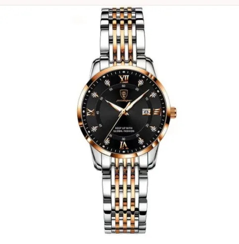 Men's quartz watch with 43mm round dial, sapphire crystal, stainless steel strap, blue face, luminous hands and calendar display