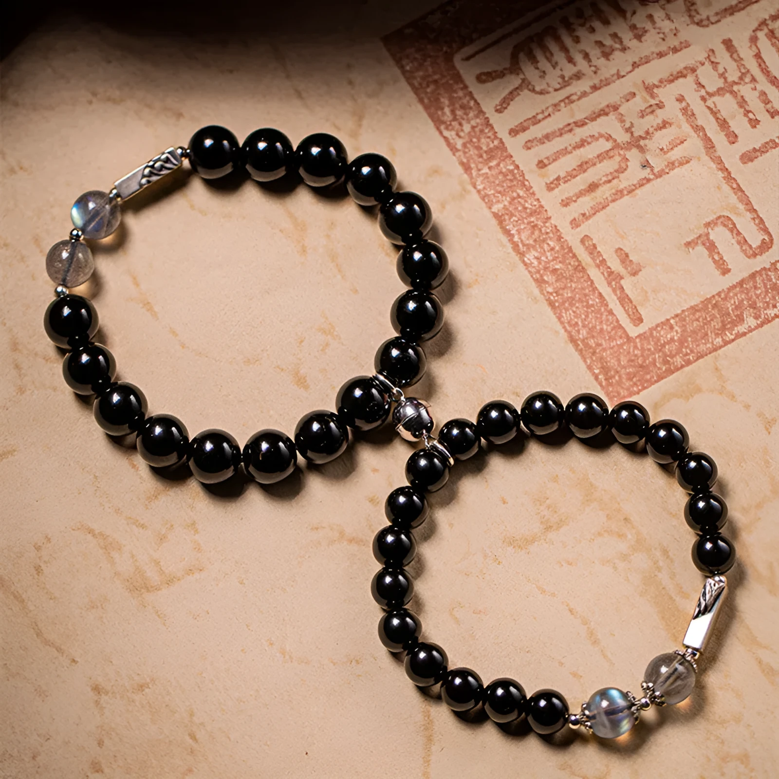 Obsidian Buddha beads couple bracelet DIY kit with 8mm and 10mm beads