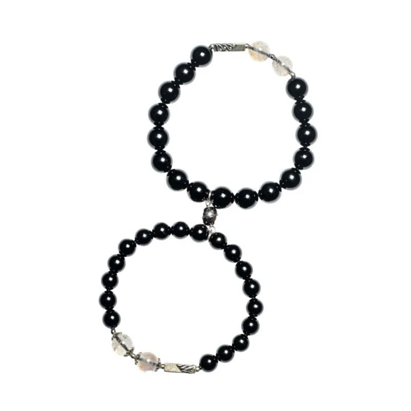 Obsidian Buddha beads couple bracelet DIY kit with 8mm and 10mm beads