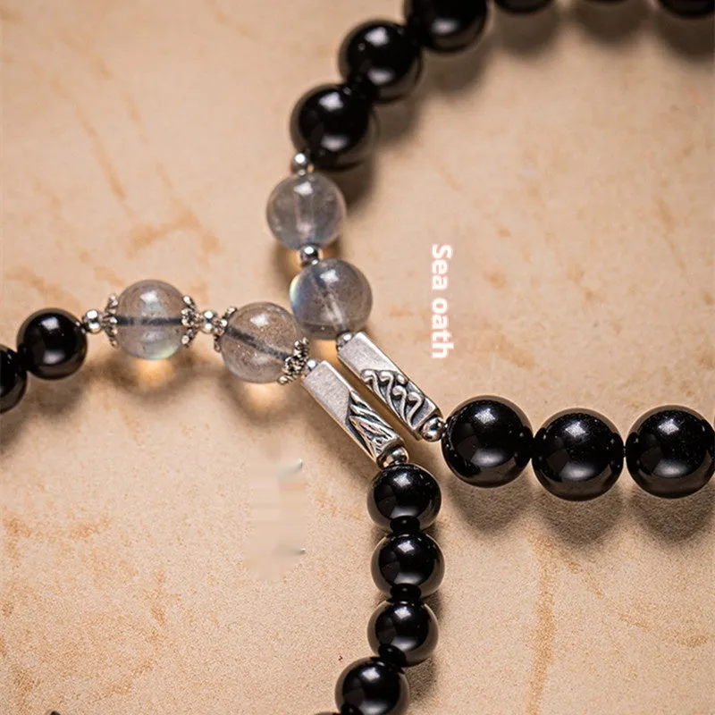 Obsidian Buddha beads couple bracelet DIY kit with 8mm and 10mm beads