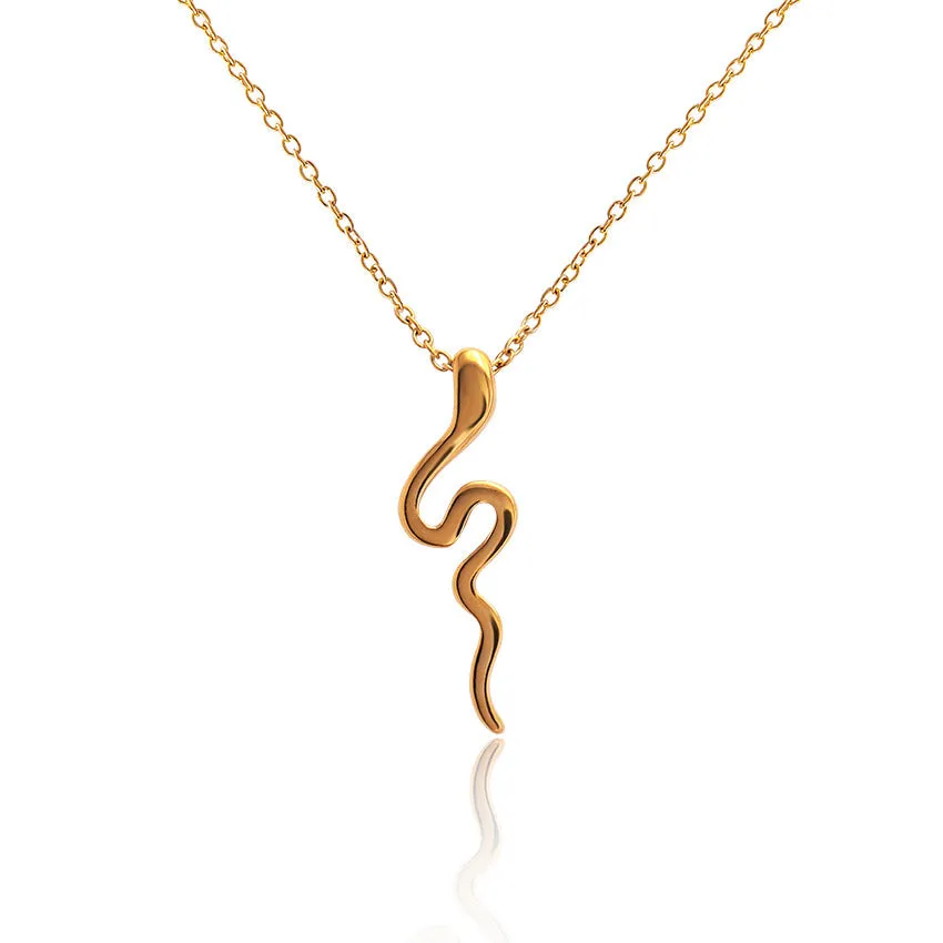 Stainless steel snake bones chain necklace with geometric glossy ring pendant in golden irregular ring finish