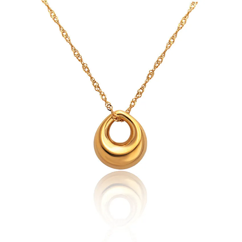 Stainless steel snake bones chain necklace with geometric glossy ring pendant in golden irregular ring finish