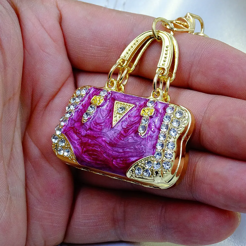 Alloy pendant keychain with enamel diamond cloud pattern in gold colour on keyring
