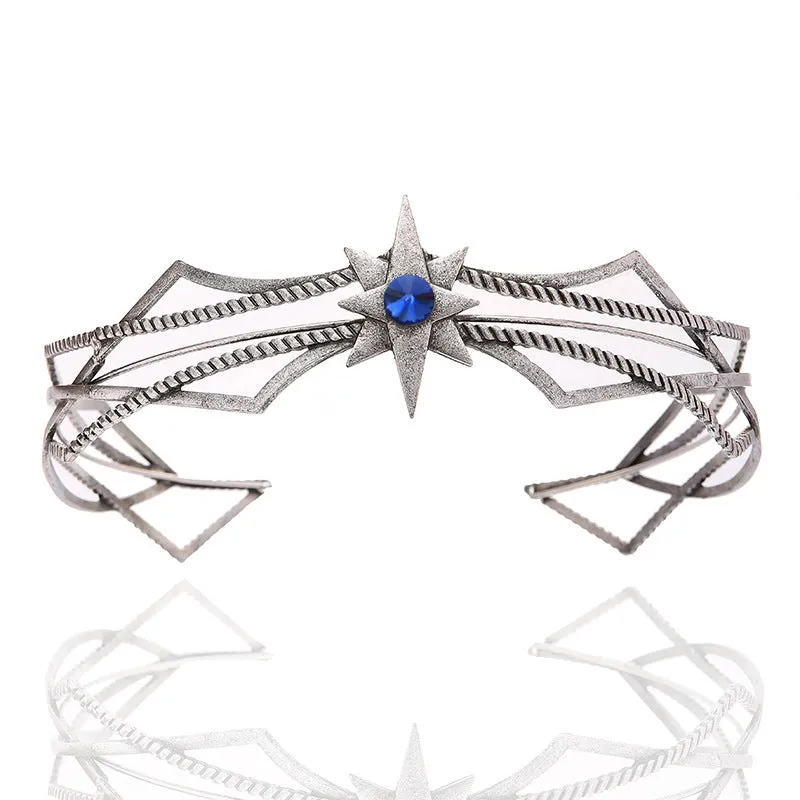 Gold shape large round crown hair clasp with antique alloy finish and mesh design