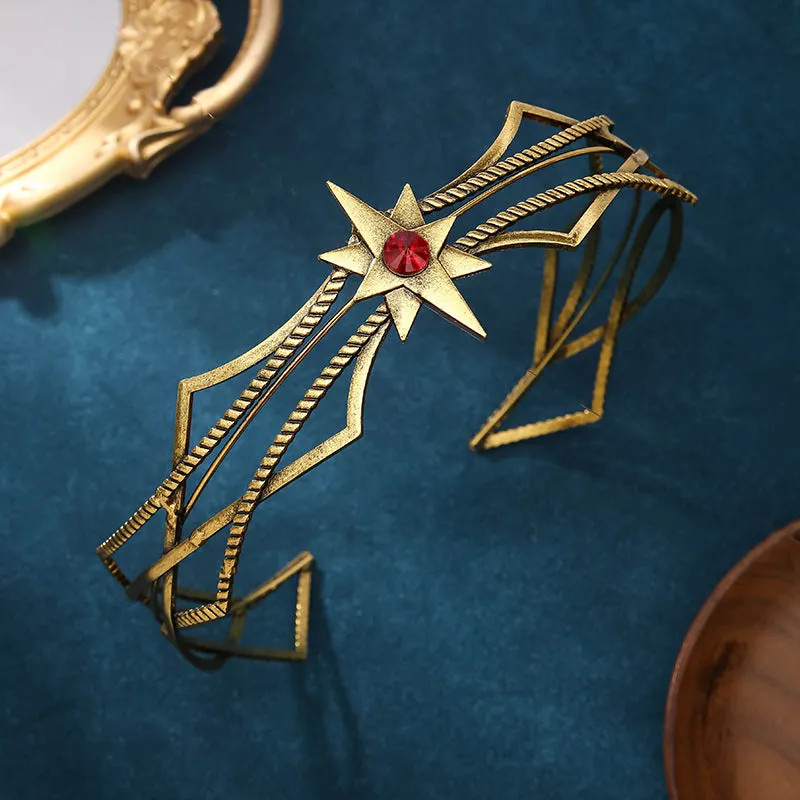 Gold shape large round crown hair clasp with antique alloy finish and mesh design