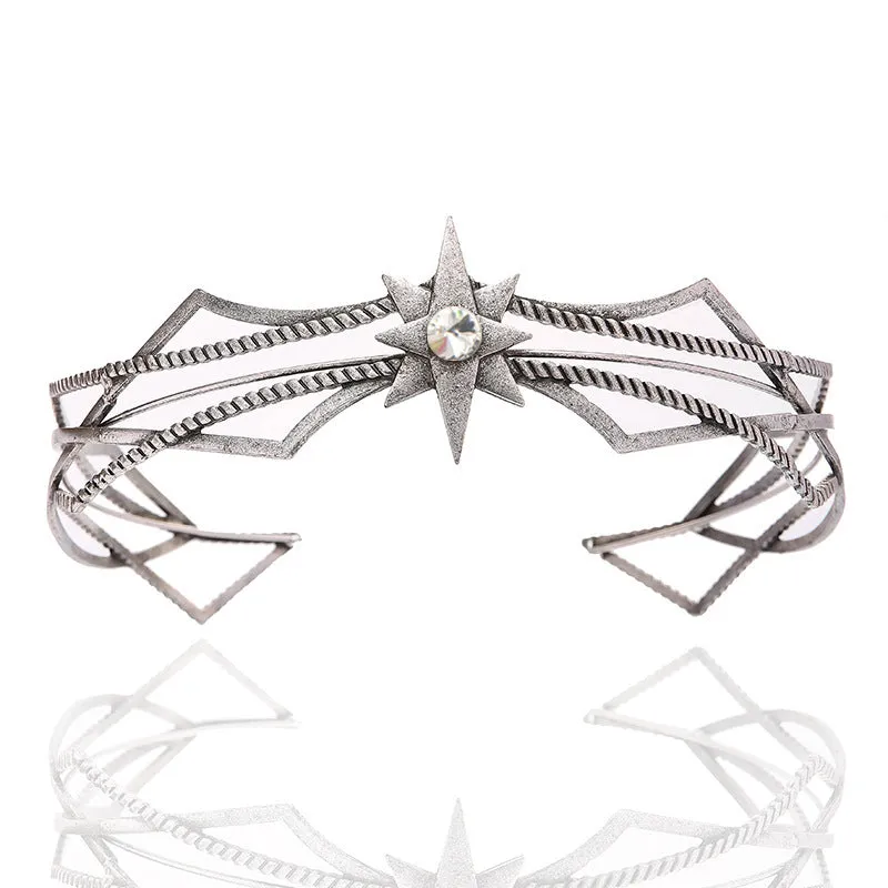 Gold shape large round crown hair clasp with antique alloy finish and mesh design