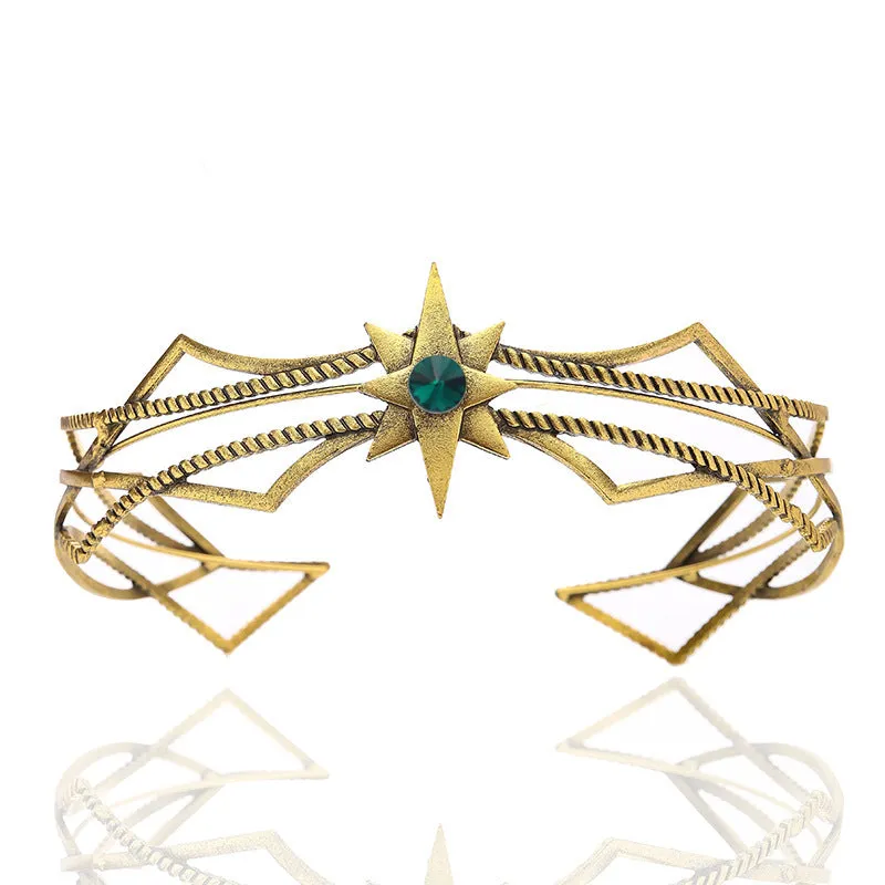 Gold shape large round crown hair clasp with antique alloy finish and mesh design