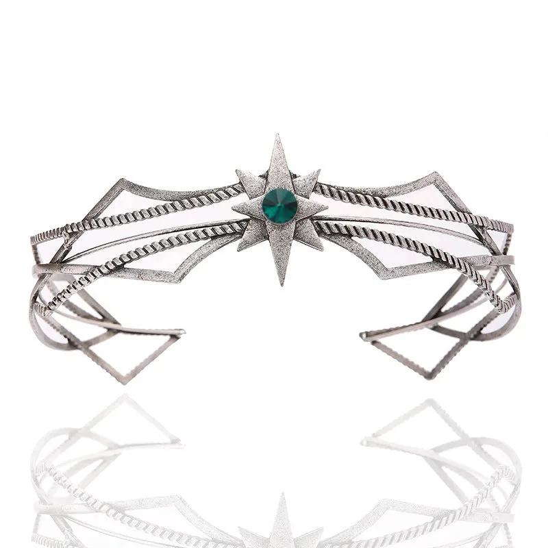 Gold shape large round crown hair clasp with antique alloy finish and mesh design