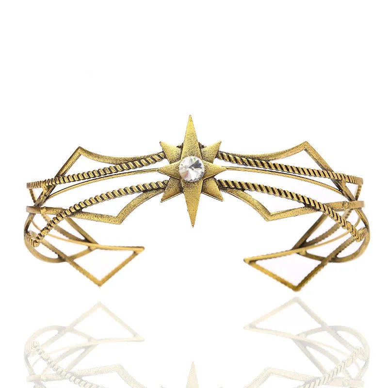 Gold shape large round crown hair clasp with antique alloy finish and mesh design