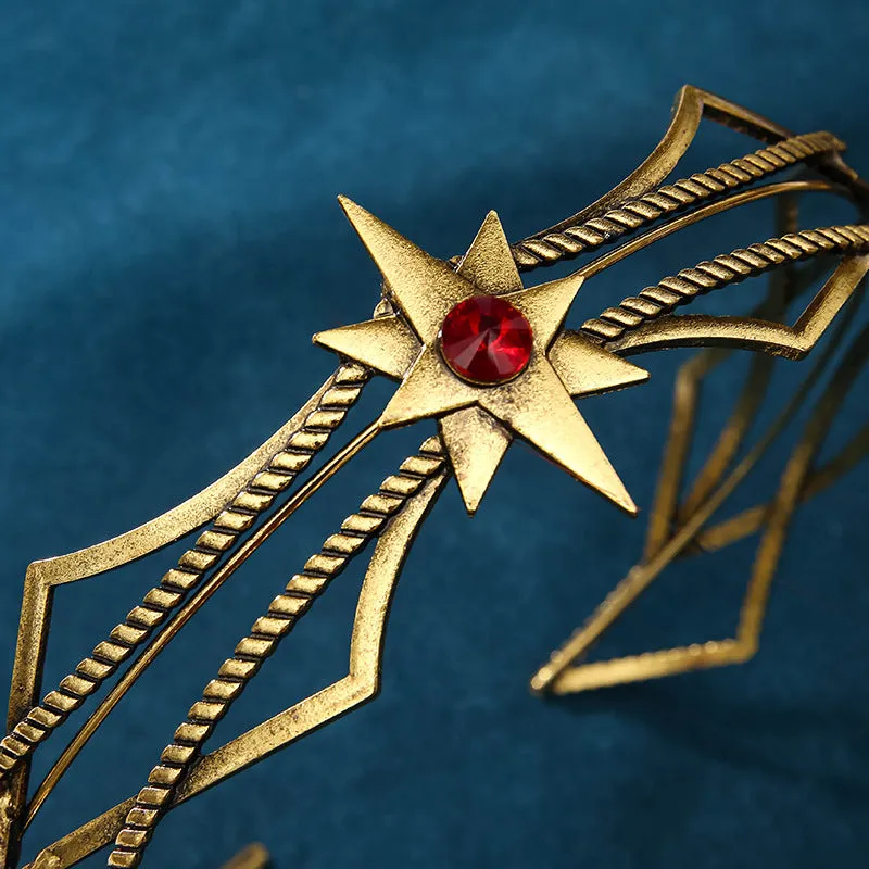 Gold shape large round crown hair clasp with antique alloy finish and mesh design