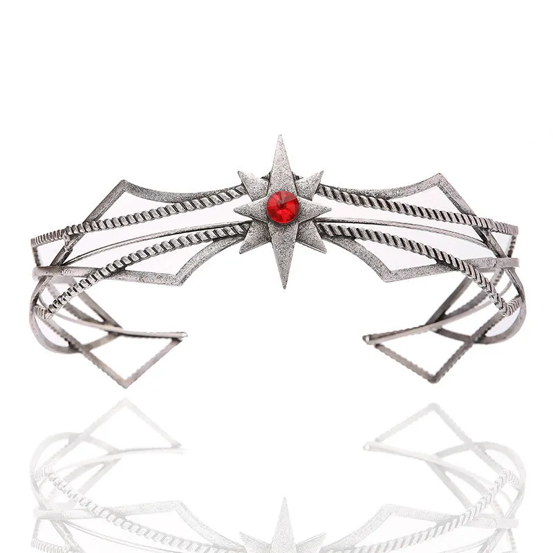 Gold shape large round crown hair clasp with antique alloy finish and mesh design
