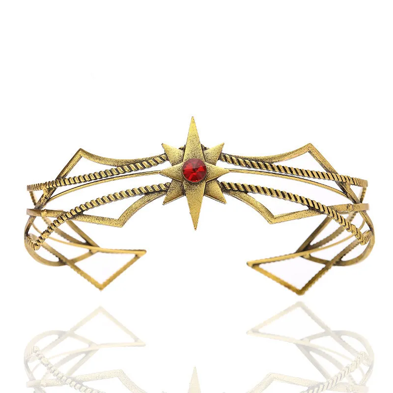 Gold shape large round crown hair clasp with antique alloy finish and mesh design