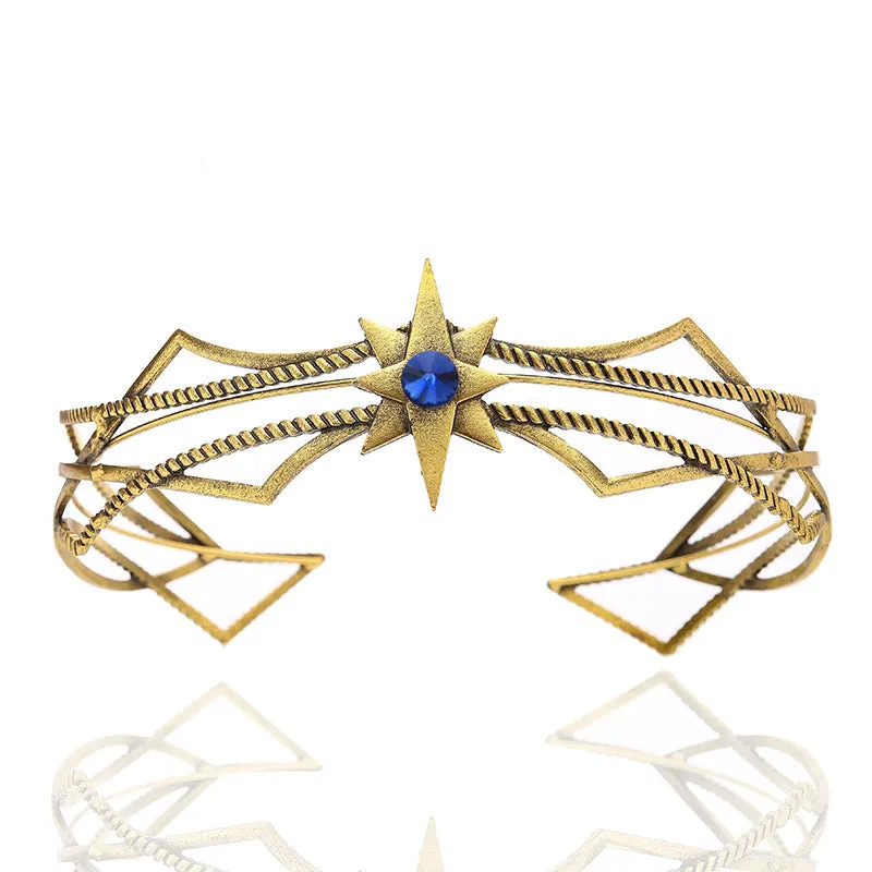 Gold shape large round crown hair clasp with antique alloy finish and mesh design