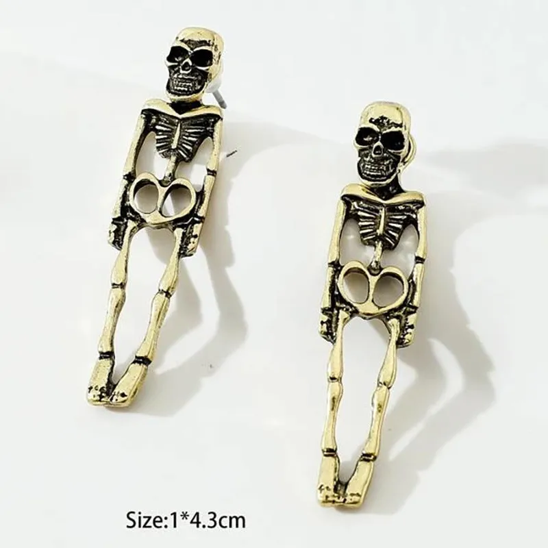 Halloween skull detachable stud earrings in gold and silver alloy with electroplated finish