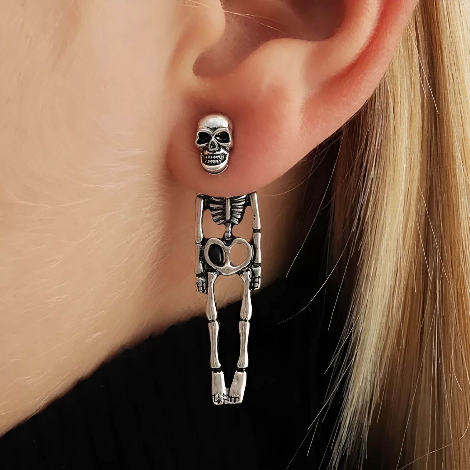 Halloween skull detachable stud earrings in gold and silver alloy with electroplated finish