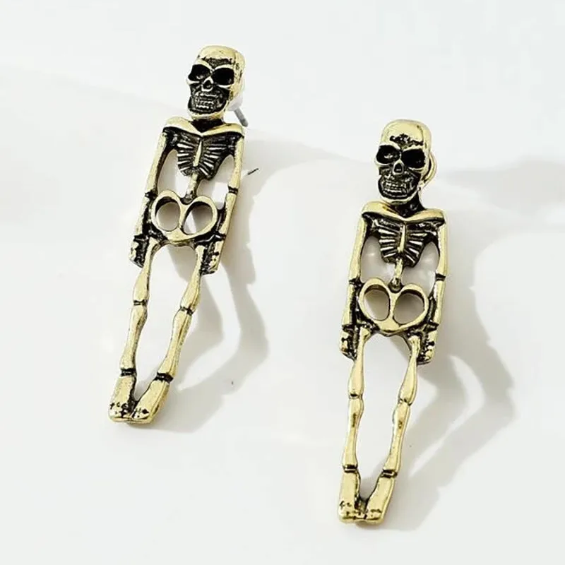 Halloween skull detachable stud earrings in gold and silver alloy with electroplated finish