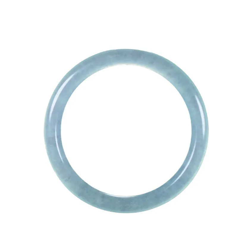 Azure light blue water ice quartzite jade thin round bar bracelet on white background
