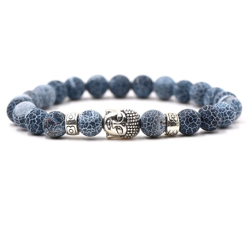 Natural stone stretch bracelet with round 8mm beads on a black background, showing Tigereye and turquoise colour options.