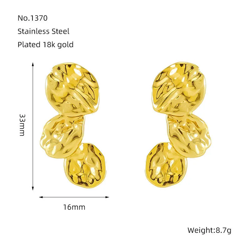 Gold stainless steel vintage petal earrings with irregular geometric shape and asymmetric folding design